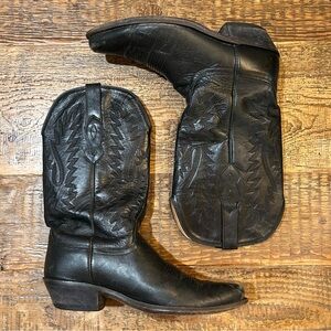 Mens Vintage Old West Black Leather Cowboy Boots Size 9 Used Condition LF1510